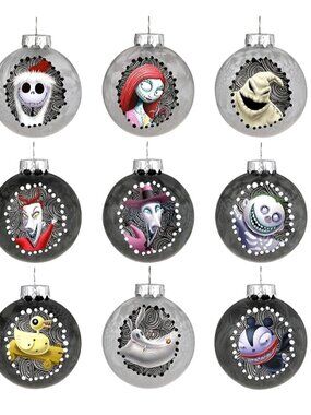 Hallmark The Nightmare Before Christmas Halloween Town Glass Ornaments Set of 9